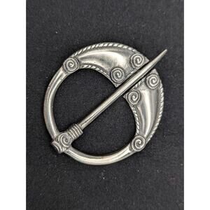 Vintage TINN-PER Norway Pewter Viking Penannular Brooch Pin Scandinavian 32g